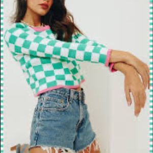 Zara Soft Girl O-Neck Plaid Sweater Medium